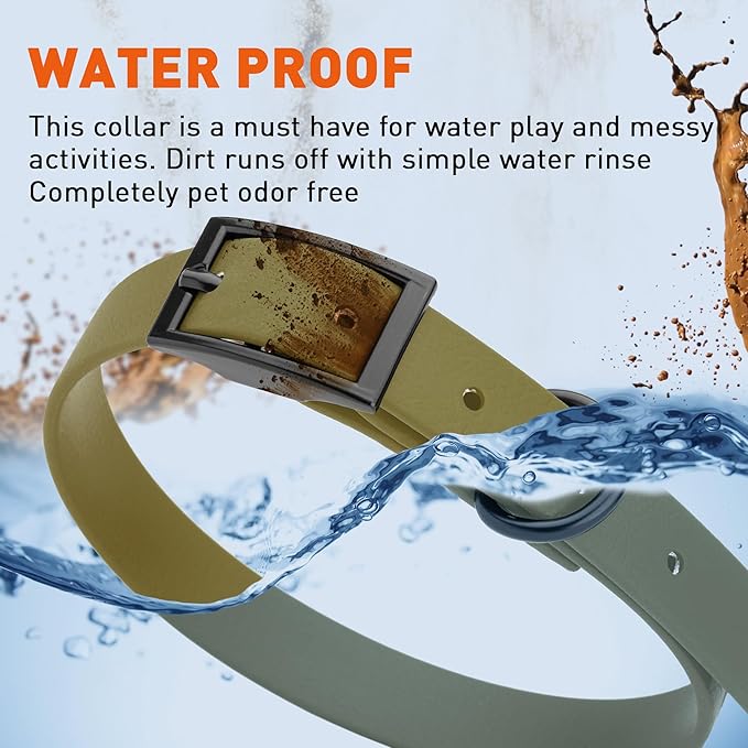 Dogline Biothane Waterproof Dog Collar Strong Coated Nylon Webbing with Black Hardware Odor- Proof for Easy Care Easy to Clean High Performance Fits Small Medium or Large Dogs, Olive Drab Green-PurrikoPets