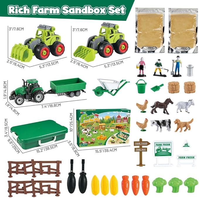 FRUSE Play Sand Farm Toys,Sensory Bins for Toddlers with 2.2lbs Sensory Play Sand,Farm Figures & Tractor Playset,Sandbox Toys for Kids 3 4 5 6 7-PurrikoPets