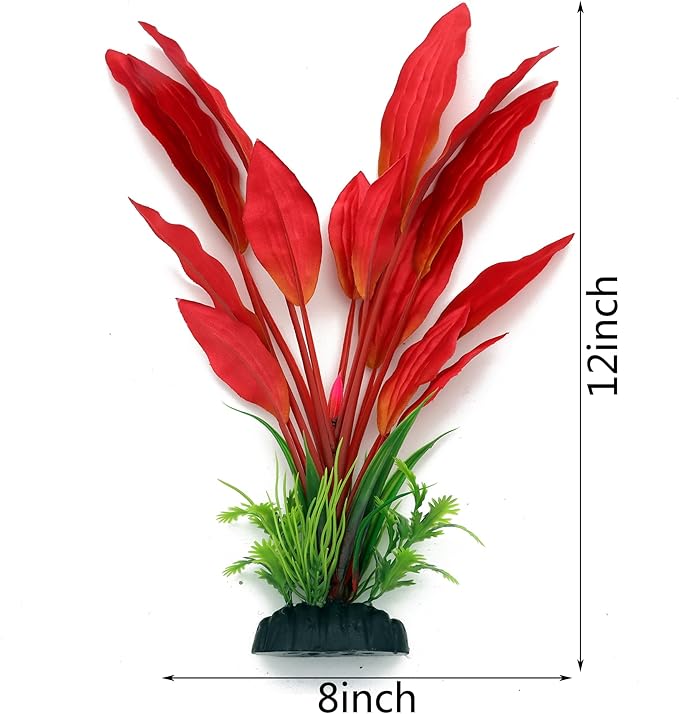 ALEGI Silk Aquarium Plants, 12 Inch Artificial Silk Plants Decorations for Fish Tank,Aquarium Décor Plastic Plants (Red, 2 Pack)-PurrikoPets