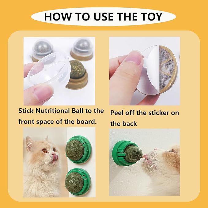 GATITOS Catnip Balls 1 Pcs, Catnip Ball for Cats Wall, Safe Healthy Kitten Chew Toys, Teeth Cleaning Dental Wall Treats, Edible Cats Lick Kitten Chew-PurrikoPets