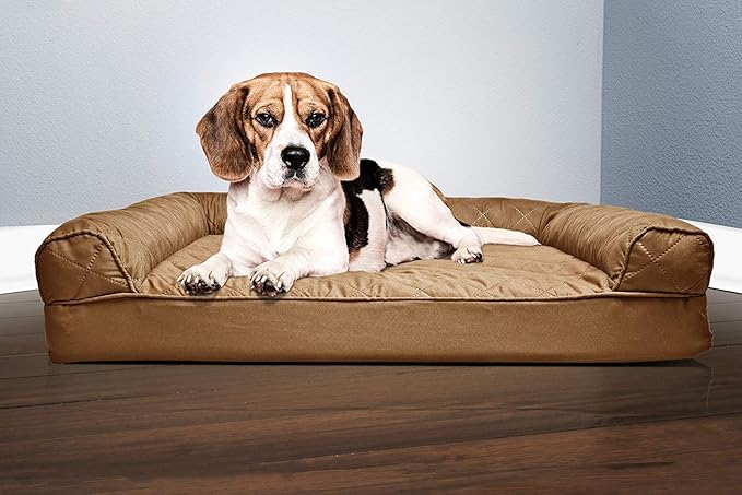 Furhaven Orthopedic Dog Bed for Medium/Small Dogs w/ Removable Bolsters & Washable Cover, For Dogs Up to 35 lbs - Quilted Sofa - Toasted Brown, Medium-PurrikoPets