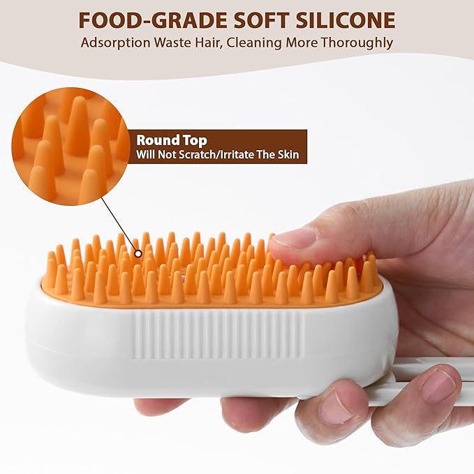 4 in 1 Cat Steam Brush, Rechargeable Steam Brush for Cats and Dogs, Anti-Static Cat Spray Brushes, Massage, Cleaning, Shedding & Combing All In One! White-PurrikoPets