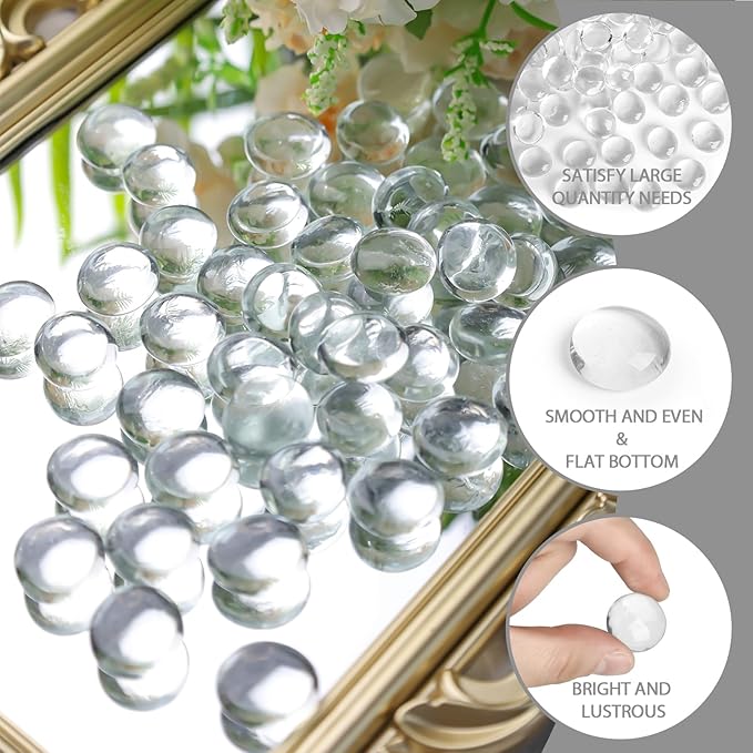 FUTUREPLUSX 1Lb Flat Glass Marbles, Clear Flat Gems Transparent Aquarium Pebbles Vase Filler Beads Table Scatters-PurrikoPets