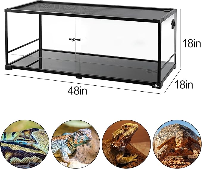 67 Gallon Reptile Tank, Glass Reptiles Terrarium 48" x 18" x 18", Sliding Door, Top Ventilation, Cable Pass, Humidify Hole, Large Reptile Cage Habitat for Bearded Dragon, Lizard, Snake, Gecko-PurrikoPets