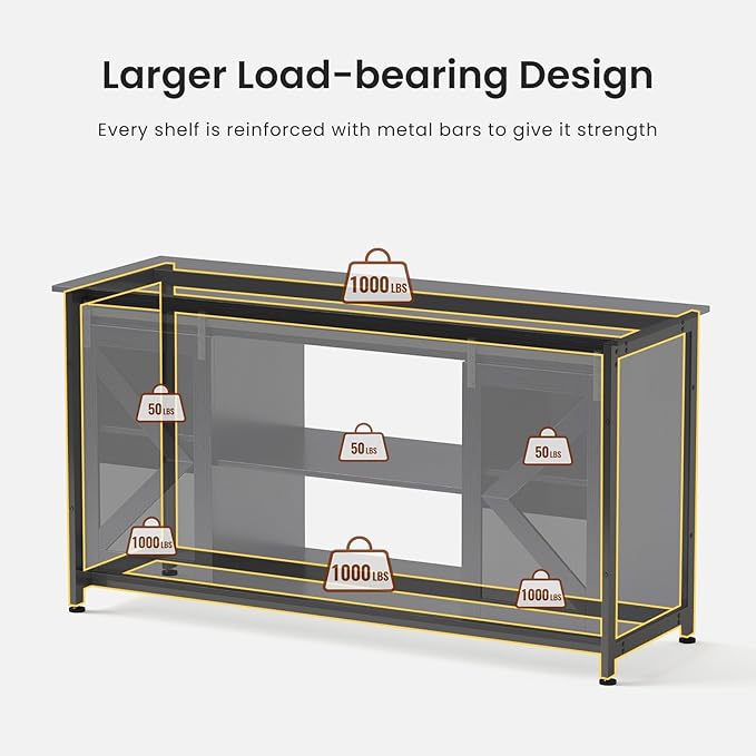 55-75 Gallon Aquarium Stand Heavy Duty Steel Frame, Fish Tank Cabinet with Accessories Storage for Reptile Terrarium & Turtle Tank - 1000lbs Capacity (Black)-PurrikoPets