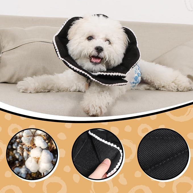 Adjustable Small Dog Cone,Soft Cat Recovery Cone Collar,Cute Cat Surgery Collar for Kitten,Puppy,Black,Medium-PurrikoPets