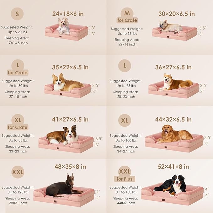 EHEYCIGA Orthopedic XL Dog Beds, Waterproof Memory Foam Dog Bed for Extra Large Dogs, Non-Slip Bottom and Egg-Crate Foam Big Pet Couch Bed with Washable Removable Cover, Dusty Pink-PurrikoPets