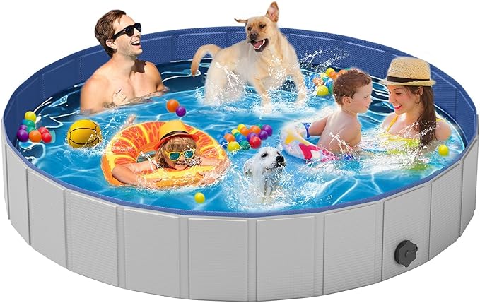 Dog Pool for Large Dogs,Foldable Plastic Pool for Dogs Slip-Resistant (XL - 87'' x 16'')-PurrikoPets