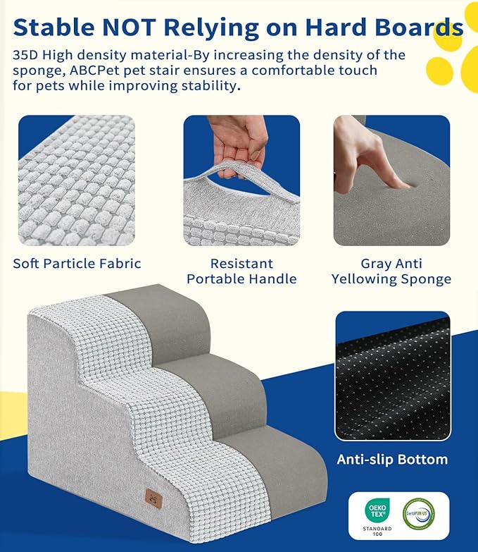 Dog Step for Bed, Dog Stair 3-Step 35D Pet Stair 15.7" H for High Bed or Sofa Non-Slip Balanced Pet Step Indoor, Light Grey-PurrikoPets