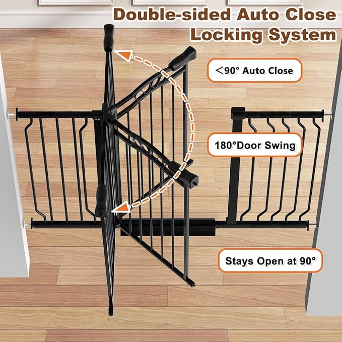 29.5-43.7" Wide Baby Gate for Stairs No Drilling, 30" Tall Metal Pet Baby Safety Gates with Expansion Kit, Press Mounted Pet Gate Indoor for Kids, Walk Through Dog Gates for Doorways, Black-PurrikoPets