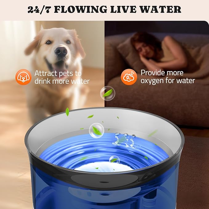 Dog Water Fountain with Vortex Filtration Design, 3.5L/123oz Elevated Dog Water Bowl for Large Medium Dogs & Cats, Automatic No Spill Water Dispenser with Deep Drinking Area and Ultra-Quiet Pump-PurrikoPets