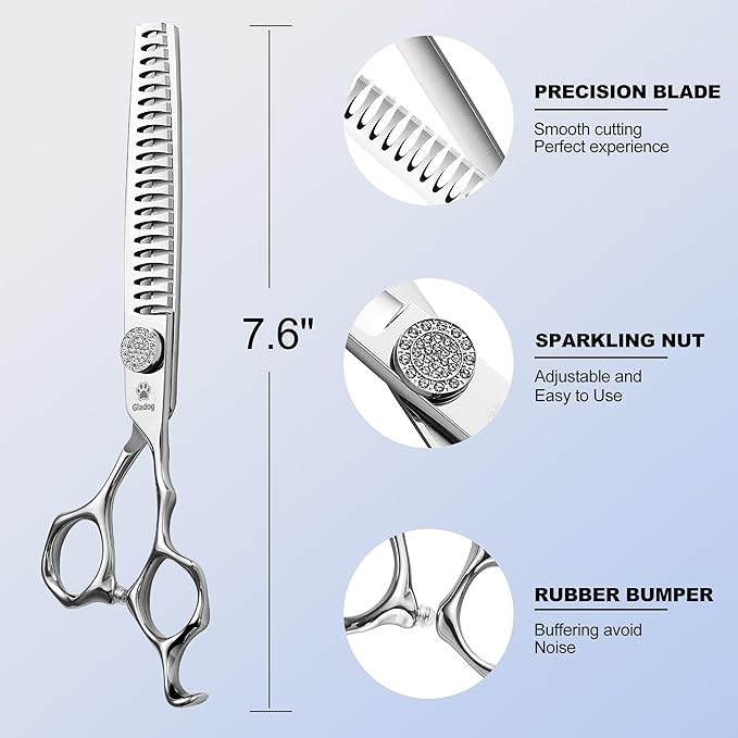 GLADOG 7" Chunkers Dog Grooming Scissors - Premium 9CR Dog Scissors for Grooming with Luxurious Diamond Nut，Ideal Dogs Shears for Reducing Bulk, Dogs Hair Scissor，Cat Scissor-PurrikoPets