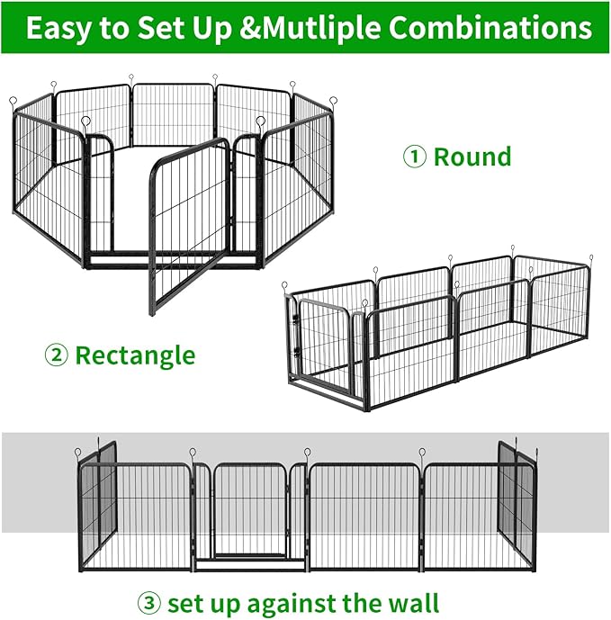 Dog Playpen Outdoor Extra Wide 16 Piece Panels Heavy Duty Dog Fence 24" Height Anti-Rust with Doors Portable for RV Camping Yard, Total 29FT, 68 Sq.ft, Snowy Black-PurrikoPets