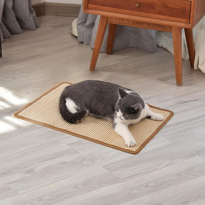 FUKUMARU Cat Scratcher Mat, 23.6 X 15.7 Inch Natural Sisal Cat Scratch Mats, Horizontal Cat Floor Scratching Pad Rug with Sticky Tapes, Protect Sofa and Carpet-PurrikoPets