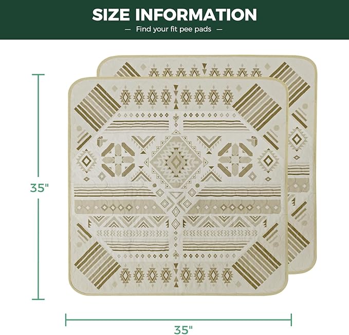 FXW Washable Pee Pads for Dogs, Puppy Pads with Super Absorbent, Specifically Designed for Potty Training, 35" Square, Khaki Geometric, 2 Packs-PurrikoPets