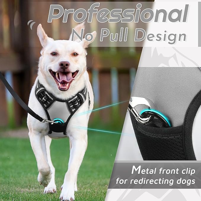 Eagloo Dog Harness Small Sized Dog, No Pull Service Vest with Reflective Strips and Control Handle, Adjustable and Comfortable for Easy Walking, No Choke Pet Harness with 2 Metal Rings, Grey, S-PurrikoPets