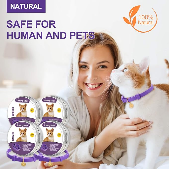 4 Pcs Cat Calming Collar Adjustable Lavender Scent Relaxing Cat Collar with 2 Pendant for Puppies Reduce Stress Aggression Anxious, up to 15 Inches(Purple, Gold)-PurrikoPets