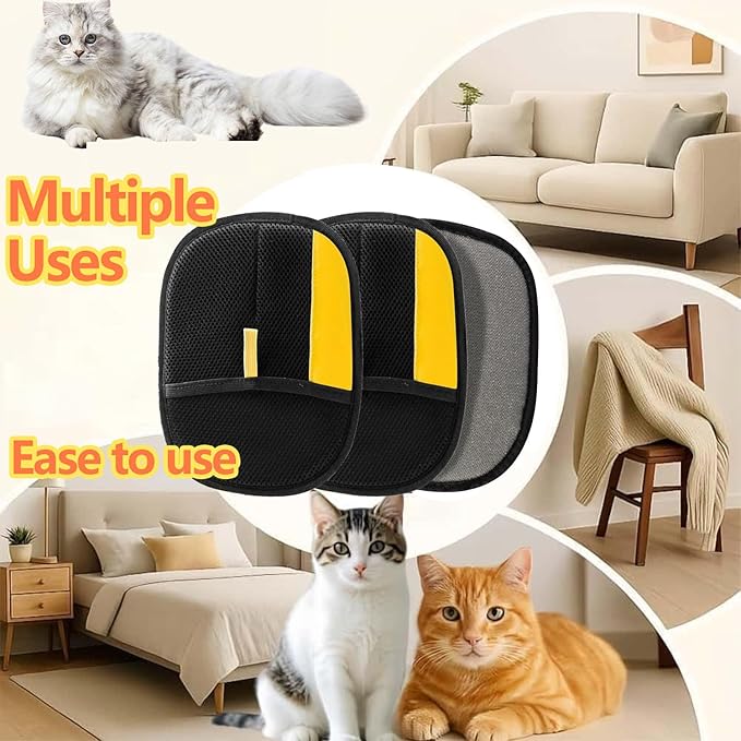 2pcs Pet Hair Removal Glove,Pet Hair Remover Glove for Cats & Dogs,Upgraded Animal Fur Removal Tool, Reusable Cats & Dogs Grooming Gloves for Hair Removal-PurrikoPets