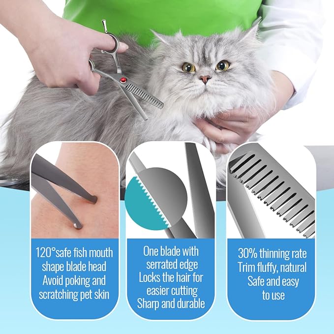 4.5" Dog Grooming Scissors - 2pcs Curved Scissors & Thinning Shears for Small Dog, Cat Face & Paws - Japan 440C (2Kit)-PurrikoPets