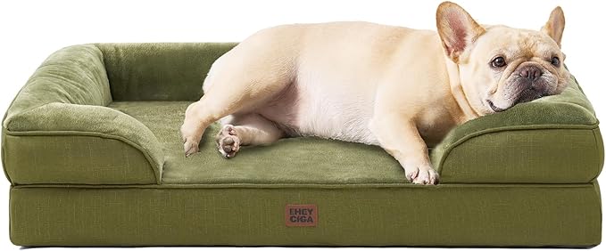 EHEYCIGA Orthopedic Dog Bed for Small Dogs, Waterproof Memory Foam Small Pet Beds with Sides, Non-Slip Bottom and Egg-Crate Foam Medium Dog Couch Bed with Washable Removable Cover, Olive Green-PurrikoPets