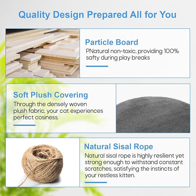 FDW Cat Tree 54in Cat Tower Multi-Level Durable Cat Scratching Post & Cozy Fun Cat Jumping Platform Space Saving Cat Condo Pet Play House for Indoor Cats,Light Gray-PurrikoPets