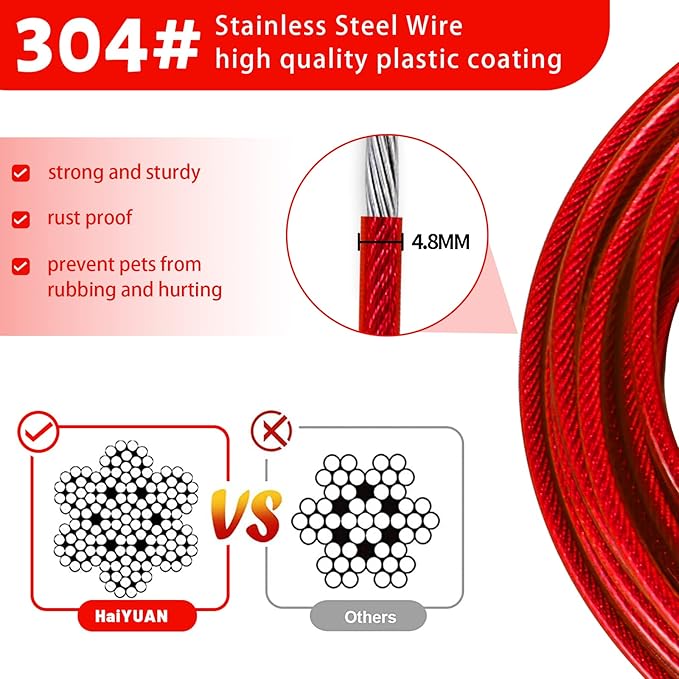 Dog Tie Out Cable 10/15/20/25/30 FT Runner for Yard Steel Wire Cable with Durable Superior Clips Red Chains for Outside Dog Lead for Large Up to 165 Lbs-PurrikoPets