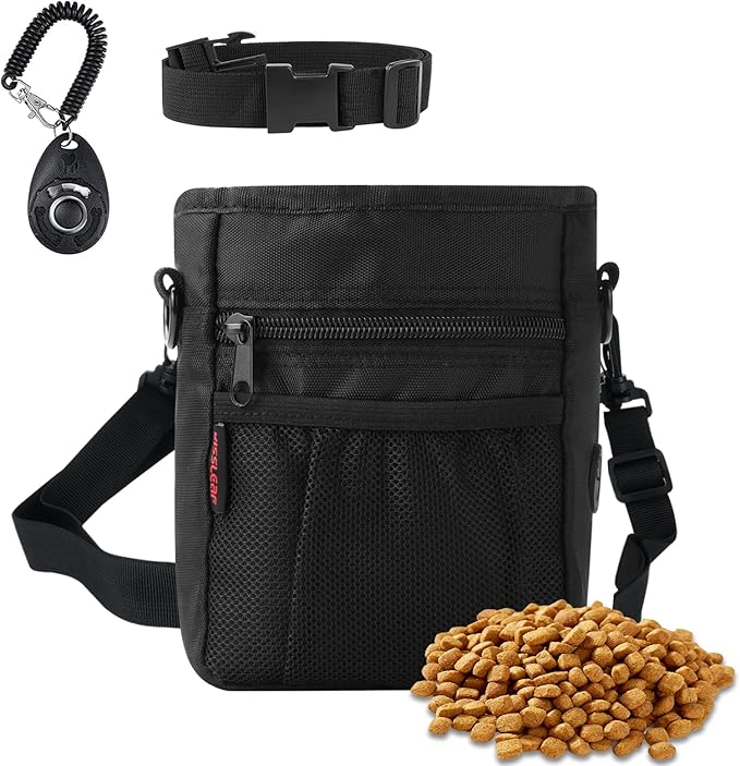Dog Treat Pouch with Magnetic Closure, Treat Pouches for Pet Training, Large Dog Treat Training Pouch and Dog Clicker, Dog Training Treat Pouch Built-in Poop Bag Dispenser, Hands-Free Snack-PurrikoPets