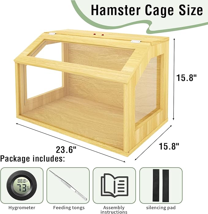 24" Wooden Hamster Cage, Chewproof Gerbil Cages and Habitats, Openable Top Roof Window with Silencing Pad, Guinea Pig Cage for Small Animals, Dwarf and Syrian Hamster, 24 x 16 x 16 Inches-PurrikoPets
