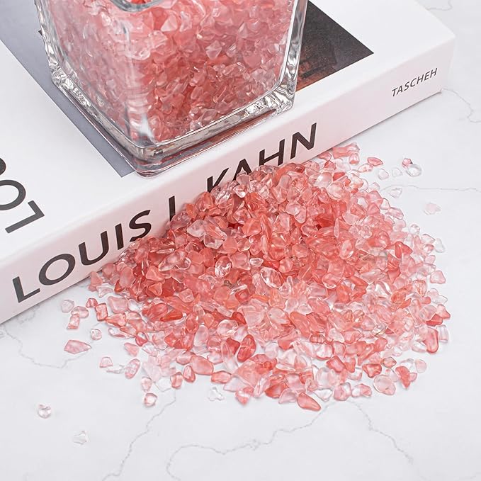 3 Lb Watermelon Tourmaline Quartz Crystal Chips Bulk, 5-7mm Natural Tumbled Crushed Stones Red Healing Crystal Chips Bulk Gemstones for Vase Fillers, Aquarium and Home Decoration-PurrikoPets