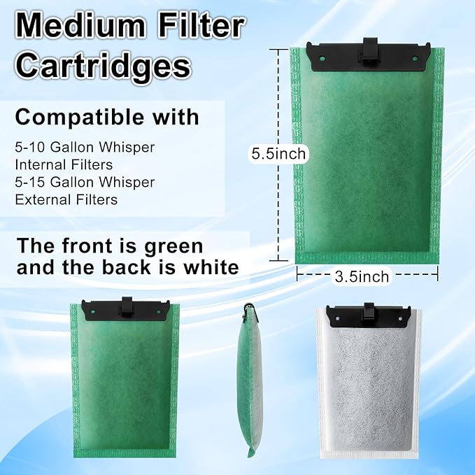 driamor 6 Pack Medium Filter Cartridges Replacement Compatible with Whisper 10i/IQ10/PF10 Aquarium Filter 5-10 Gallons-PurrikoPets