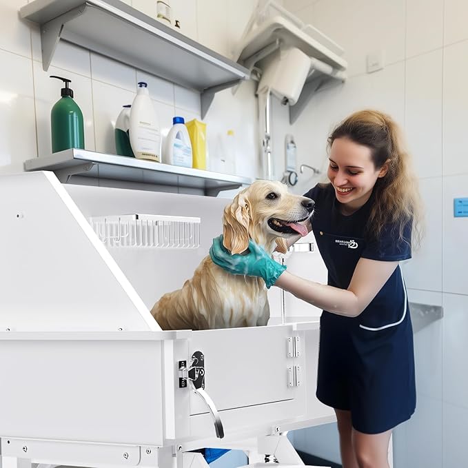 Dog Washing Station for Home,38" Professional Dog Washing Station Stainless Steel Dog Grooming Tub for Home,Equipped with Three Anti-Slip Steps, Removable Door, Pet Wash Station for Pet-PurrikoPets