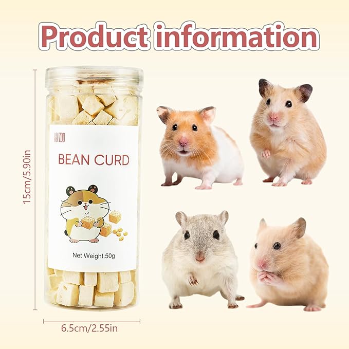 Abizoo Freeze Dried Tofu for Hamsters High Protein Low Fat & Balanced Minerals Grain Free Single Ingredient Natural Treats Enrichment Snacks for Rabbits, Guinea Pigs & Small Pets-PurrikoPets
