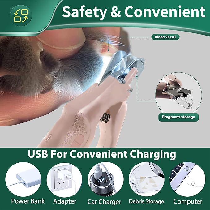 2 in 1 Cat Nail Clippers & Dog Nail Clippers Trimmers for Large Medium Small Dogs Cats Claw Trimmer Quick Sensor and Safety Guard USB Rechargeable with 2 LED Lights Dogs Nail Trimmer-PurrikoPets