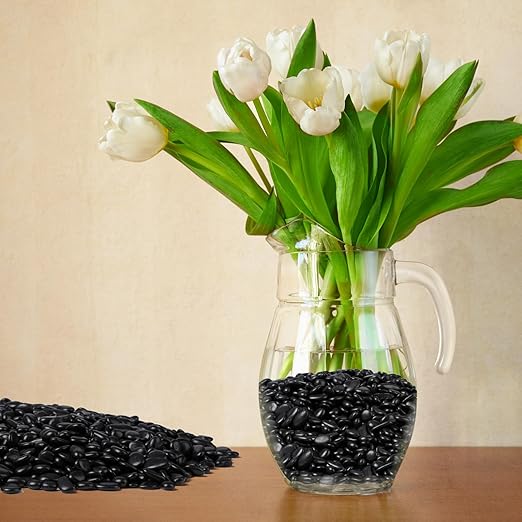 2.5 lbs Black Pebbles for Indoor Plants, 3/8" Small Rocks for Plants Indoor, Succulent, Bamboo, Vase, Decorative Black River Rocks Pea Gravel, Highly Polished-PurrikoPets
