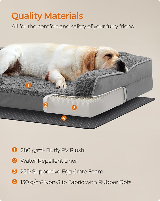 Feandrea Orthopaedic Dog Bed for Large Dogs, Waterproof Dog Sofa Bed with Removable Washable Cover, 42 x 32 x 7 Inches, Slate Gray UPGW253G02-PurrikoPets