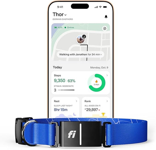 Fi New Series 3+ Smart Dog Tracker Collar – AI GPS for Dogs, Health & Behavior Monitor, Virtual Fence, Escape Alerts, Waterproof, Apple Watch Compatible 12Mo Membership Included-PurrikoPets