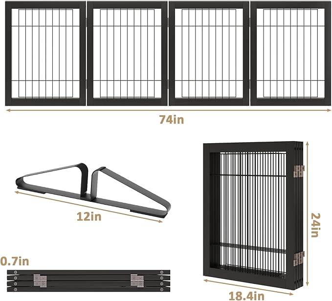 Dog Gate Wire Dog Gates for House Doorways Stairs 24-Inch Freestanding Pet Gate Puppy Fences Indoor (4 Panel, Black)-PurrikoPets