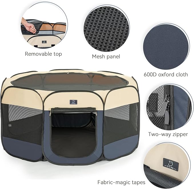 A4Pet Portable Dog Playpen for Small Dogs, 27" Foldable Small Pet Playpen for Puppy/Cat/Rabbit/Chick, Indoor Cat Playpen with Removable Zipper & Mesh Panel(11”W × 7.5”H)-PurrikoPets