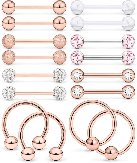 Ftovosyo 16Pcs Nipple Piercing Jewelry 14G Surgical Steel Nipple Rings Hoop Rings Retainer Piercing Jewelry for Women Men 14MM (9/16 Inch)