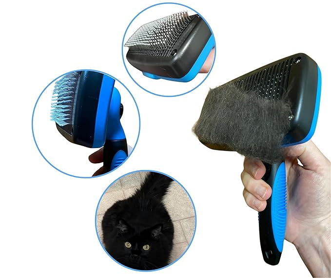 3-in 1 Dog & Cat Grooming Supplies- Self-cleaning Slicker Brush, Deshedding Rake Comb, And Finger Toothbrush For Dogs & Cats | Perfect For Pet Grooming Kit, Dematting And Dental Tool (blue)-PurrikoPets