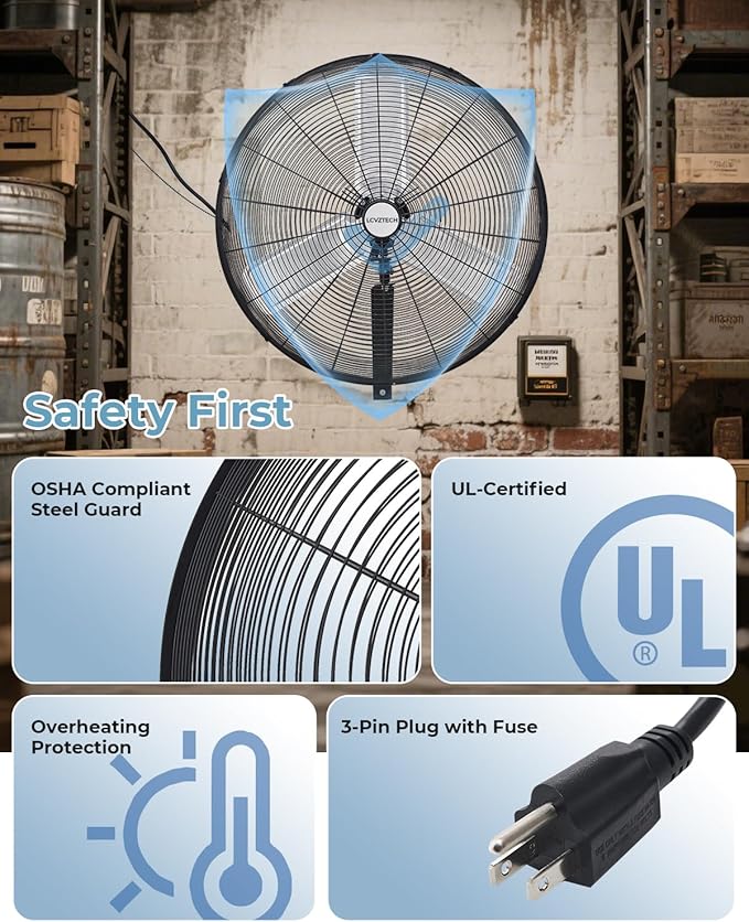 30 inch Wall Mount Fan Oscillating, 3-Speed 8850 CFM High Velocity Industrial Wall Mounted Fan, Heavy Duty Air Circulator for Garage, Shop, Gym, Workshop, Covered Patio - UL Listed-PurrikoPets