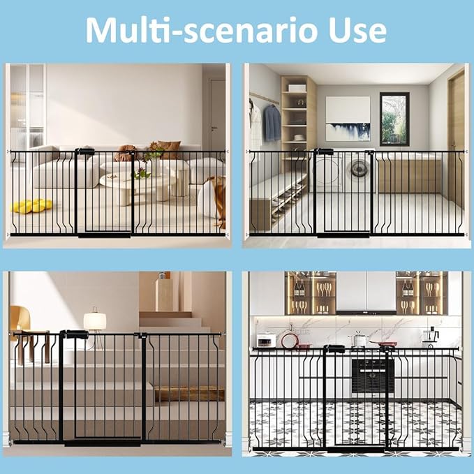 62.2"-71.65" Extra Wide Auto Closing Baby Safety Gate for Stairs & Doorways, Pressure Mounted No Drill Pet Gate with Walk-Through Door - Heavy Duty Childproof Gate for Toddlers, Kids, Dogs (Black)-PurrikoPets