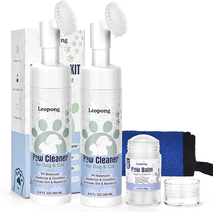 Dog Paw Care Kit- 2 Packs Cleaner for Dogs Large Medium Small XL Breed-Dog Paw Balm for Heals - Repairs & Restores Dry - Cracked Paws & Nose Protector for Pet Foot Washer Care-PurrikoPets
