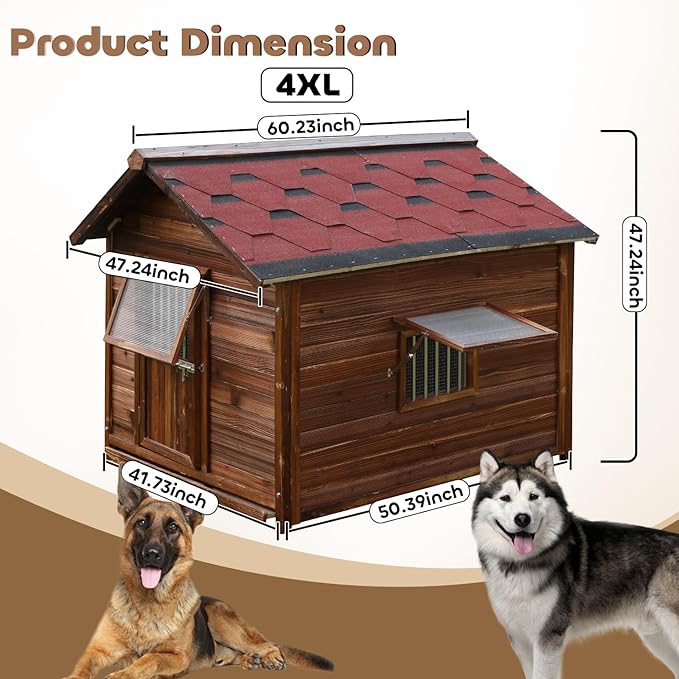 Dog House Outdoor for Large Breed Dogs,Waterproof Dog House Outdoor Outside with Weatherproof Finish,Door,Cozy Dog Kennel Indoor Large for All Seasons,4XL- 60.24"(D) X 47.24"(W) X 50.39 "(H)-PurrikoPets
