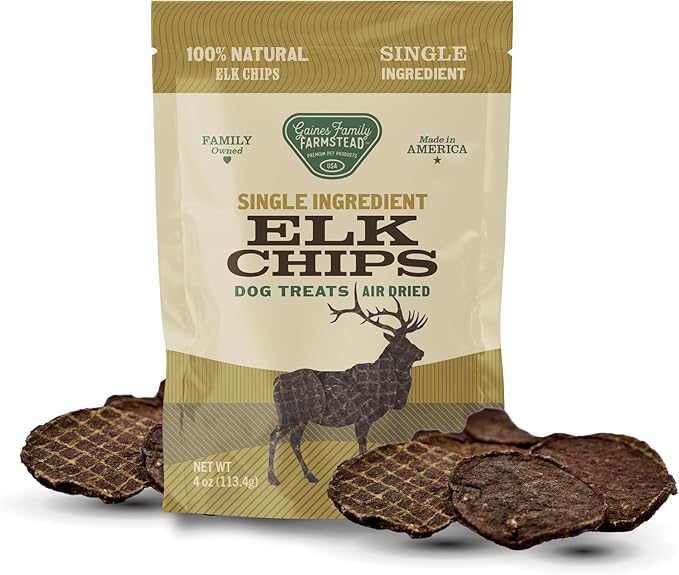 Gaines Family Farmstead Elk Chips for Dogs – 4 oz, Natural Single-Ingredient Dog Treats, High-Protein Rawhide-Free Chews, Healthy Grain-Free Snacks, Made in USA-PurrikoPets