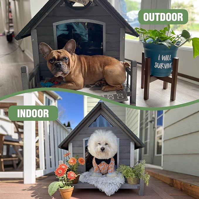 Dog House Outdoor Insulated for Winter, Puppy Kennel with Anti-Chewing Iron Frame, Weatherproof Dog Crate with Insulated Liner for Small Medium Large Dogs (Grey, 45" x 32.9" x 32.6")-PurrikoPets