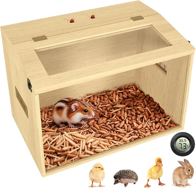 24" Hamster Cage, Top Opening Lockable Roof Door Gerbil Cage, Dwarf Hamster Cage with Hygrometer, Mice and Small Animal Habitat, Chewproof Syrian Hamster Enclosure, (Wooden, 24" L x 16" W x 16" H)-PurrikoPets