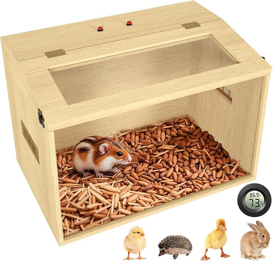 24" Hamster Cage, Top Opening Lockable Roof Door Gerbil Cage, Dwarf Hamster Cage with Hygrometer, Mice and Small Animal Habitat, Chewproof Syrian Hamster Enclosure, (Wooden, 24" L x 16" W x 16" H)-PurrikoPets