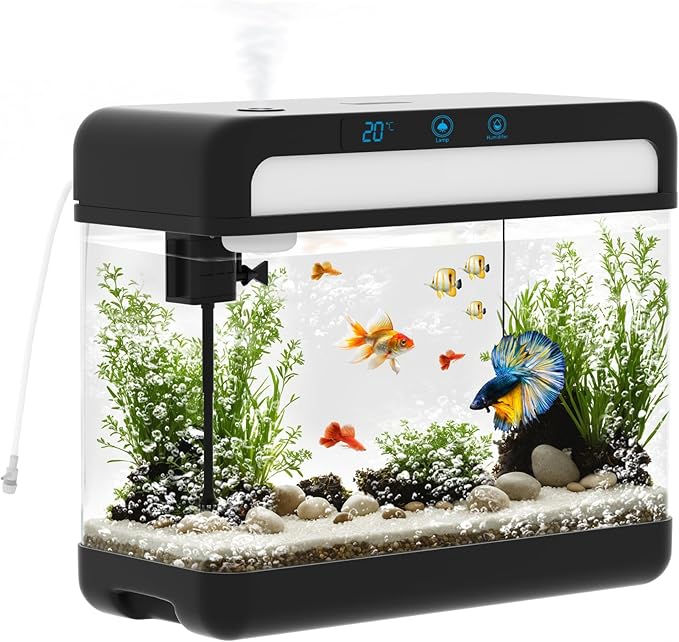 Fish Tank 3 Gallon Smart Aquarium Kits with Silent Water Pump,Self Cleaning System,7 Color Lights,Temperature Display, Aromatherapy, Advanced Filtration for Small Fish Kids Room Desktop Decor-PurrikoPets