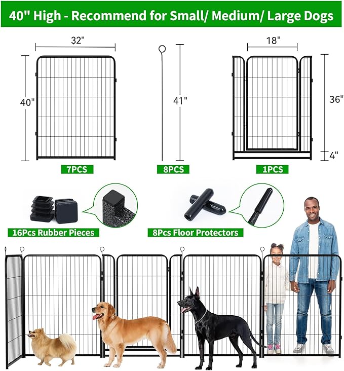 Dog Playpen Outdoor Extra Wide 8 Panels Heavy Duty Dog Fence 40" Height Anti-Rust with Doors Portable for RV Camping Yard, Total 21FT, 35 Sq.ft, Snowy Black-PurrikoPets